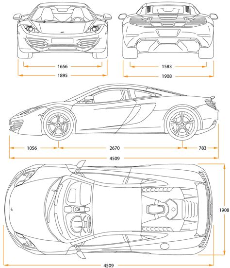 McLaren MP4-12C Blueprint - Download free blueprint for 3D modeling