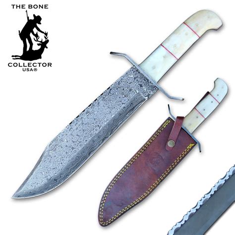 Bowie Knife Bone Collector Bone Handle Damascus Steel Blade