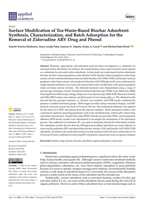 (PDF) Surface Modification of Tea-Waste-Based Biochar Adsorbent ...