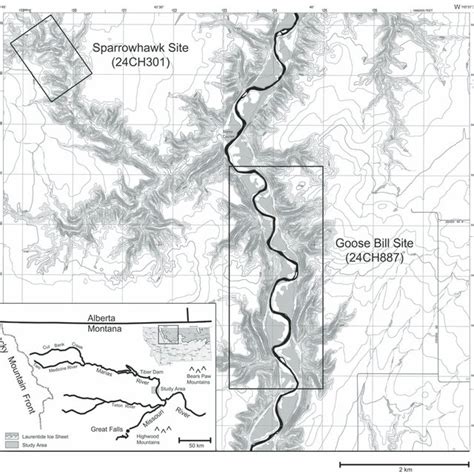 Map showing the Marias River canyon study area. Note location of the... | Download Scientific ...