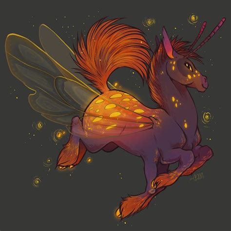 a drawing of a unicorn with fire on its back and wings flying through the air