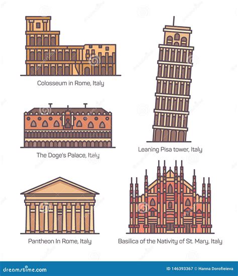 Set of Isolated Italian Famous Landmarks. Italy Stock Vector ...