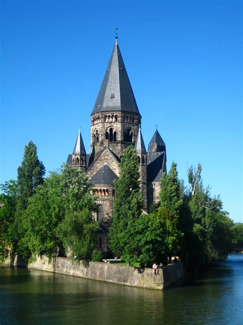 Protestant church Temple Neuf on the Moselle river in Metz, France image - Free stock photo ...