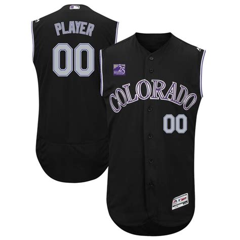 Colorado Rockies Majestic 25th Season Patch On-Field Flex Base Custom Jersey – Black