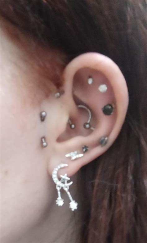 Complete right ear setup (left ear has 9) will change some jewellery out once it's more healed ...