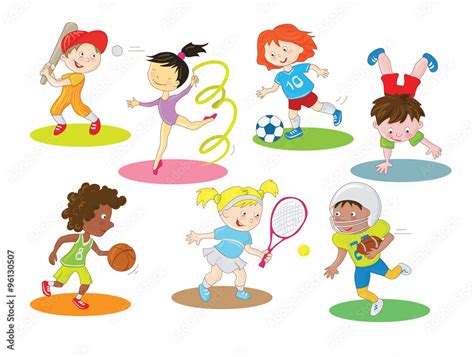 Kids are doing indoor and outdoor sports. Cartoon clip art characters ...