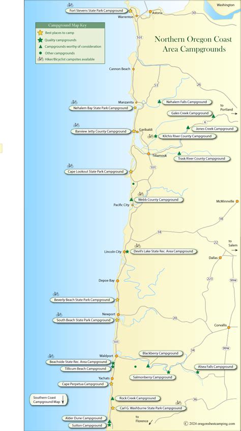 Oregon Coast Campground Map - Northern Half