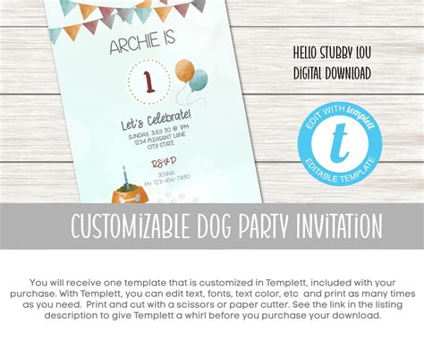 Printable Dog Party Invitation Printable Birthday Invitation - Etsy