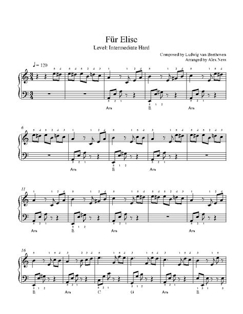 Für Elise by Ludwig van Beethoven Piano Sheet Music | Intermediate Level