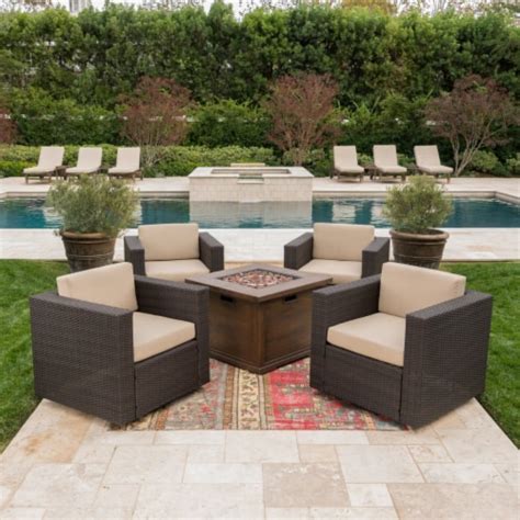 Archer Outdoor 5 Piece Wicker Swivel Club Chairs with Brown Gas Fire Pit Brown, 1 unit - Kroger