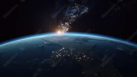 Earth From Space With A Light Shining On It Powerpoint Background For ...