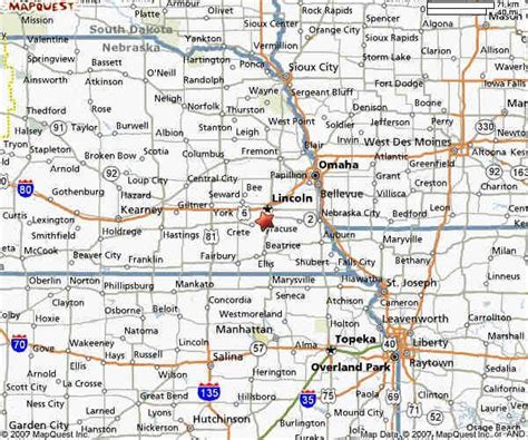 kansas/nebraska map | From Interstate 80 (East or West bound to Lincoln, Nebraska): | Places to ...