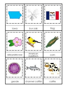 Iowa State Symbols themed 3 Part Matching Game. Printable Preschool Game