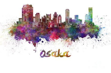 Osaka skyline in watercolor Painting by Pablo Romero - Pixels