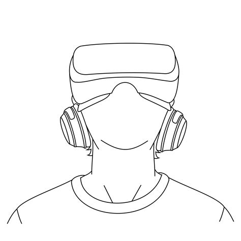 Illustration line drawings of a young man using Virtual Reality glasses ...