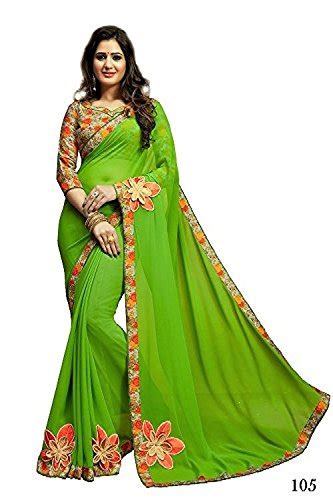 Buy Craftsvilla sarees women Green Georgette Embellished Party Festival Wear Saree with Blouse ...