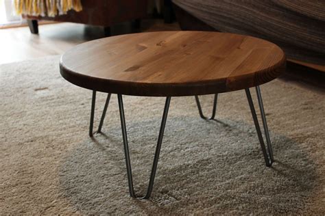 Round Wood Top Coffee Table With Metal Legs - Retro Round Coffee Table With Solid Wood Tabletop ...