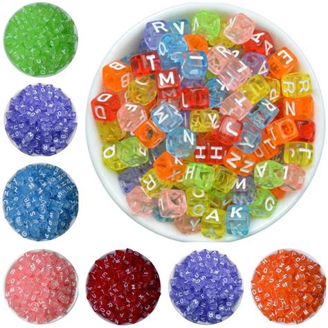 Square Alphabet Beads Acrylic Bead With Letters 200PCs Colorful DIY Letter Beads For Bracelet ...