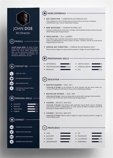 a professional resume template with blue and black colors on the front ...