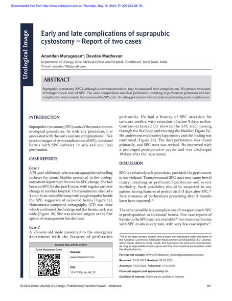 (PDF) Early and late complications of suprapubic cystostomy – Report of two cases