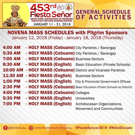 2018 Sinulog Schedule at the Basilica Minore del Sto. Niño