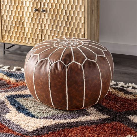 Poufs Faux Leather Pouf Brown | Faux leather ottoman, Leather pouf ottoman, Moroccan leather pouf