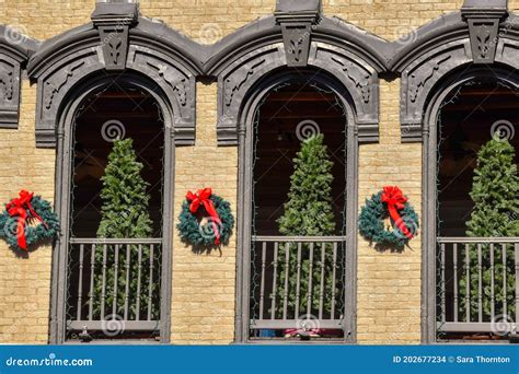 Small Town Christmas Decorations Stock Photo - Image of bows, decorated: 202677234