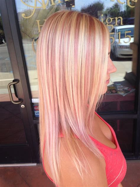 Blonde with pink highlights | Pink hair highlights, Blonde hair with pink highlights, Pink ...