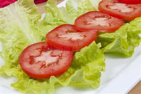 Close Up of Sliced Tomatoes and Lettuce. Stock Image - Image of leaf, freshness: 72519561