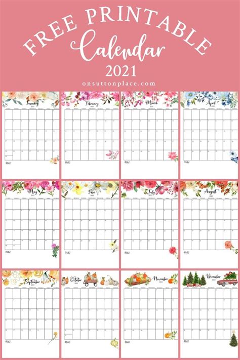 2021 Free Printable Monthly Calendar & Planner Pages | Custom calendar ...