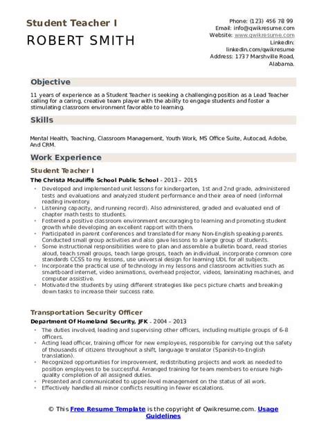 Student Teaching Resume Template