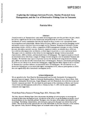 Exploring the Linkages between Poverty, Marine Protected Area Management, and the Use of ...