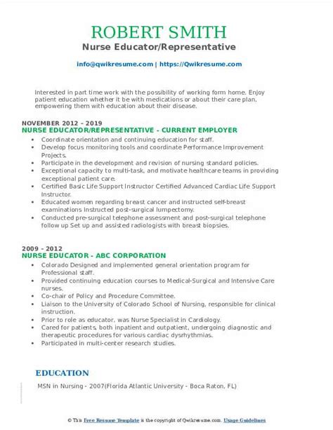 Nurse Educator Resume Samples | QwikResume