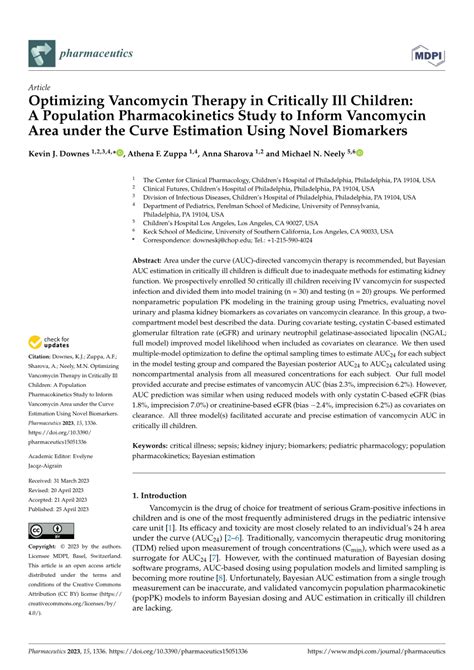 (PDF) Optimizing Vancomycin Therapy in Critically Ill Children: A Population Pharmacokinetics ...