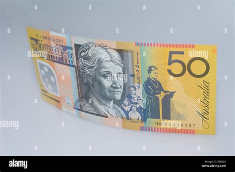 Standing Australian Fifty Dollar Banknote Edith Cowan Side Up Stock Photo - Alamy