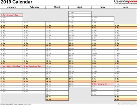 2019 Calendar - Download 17 free printable Excel templates (.xlsx)