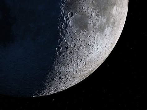 Satellite view of Moon — artwork, moon exploration - Stock Photo ...