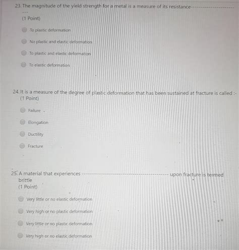 Solved 23. The magnitude of the yield strength for a metal | Chegg.com