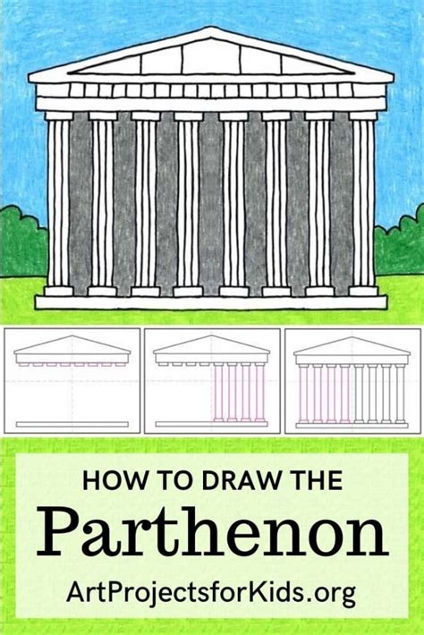 Easy How to Draw the Parthenon Tutorial and Parthenon Coloring Page