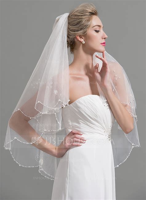 Two-tier Beaded Edge Fingertip Bridal Veils With Beading/Faux Pearl/Sequin (006094946) - Wedding ...