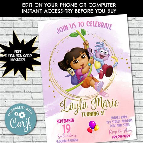 Dora the Explorer Invitation Dora the Explorer Birthday - Etsy in 2022 | Explorer invitation ...