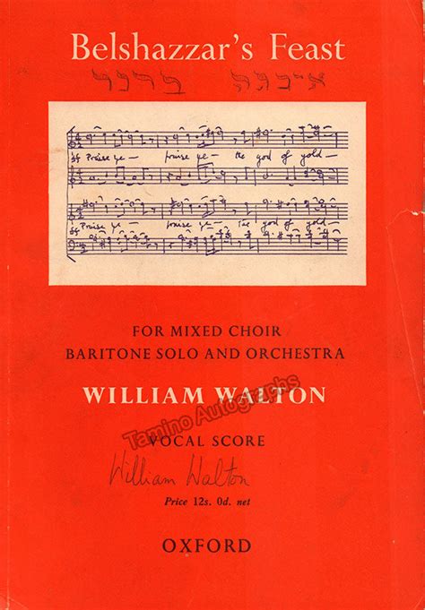 William Walton Autograph - Signed Printed Vocal Score "Belshazzar's ...