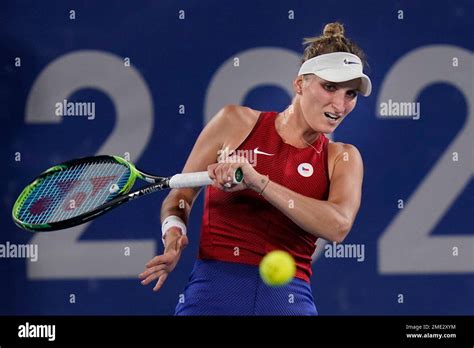 Marketa Vondrousova, of the Czech Republic, plays Elina Svitolina, of the Ukraine, during the ...