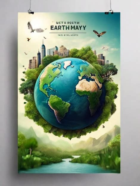 Premium Photo | Poster Happy Earth Day art illustration turquoise on a white background ...