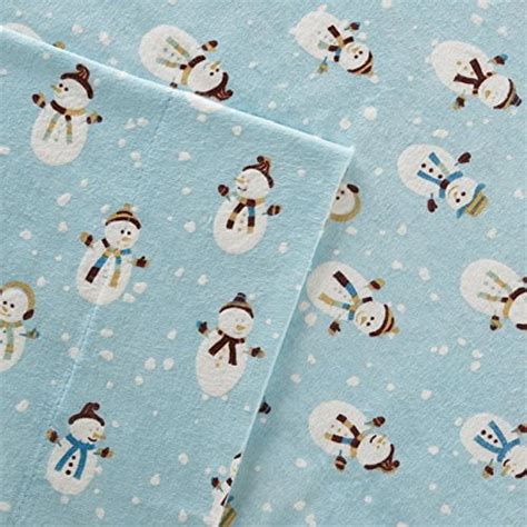 Cozy Flannel Twin Bed Sheets, Casual Blue Snowmen Bed Sheet, Bed Sheet ...