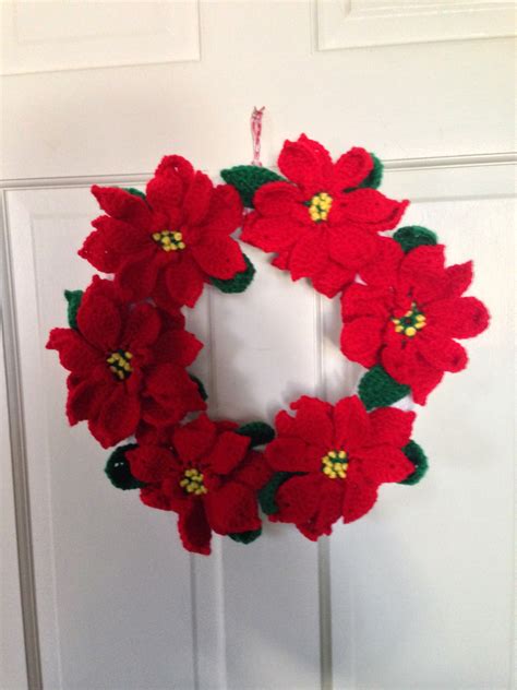 Crocheted Wreath Poinsettia Wreath