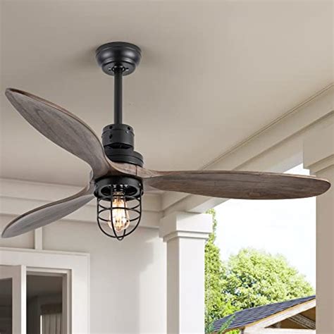 WWM 52 Inch Rustic Outdoor Ceiling Fan with Light and Remote, 3 Wood ...