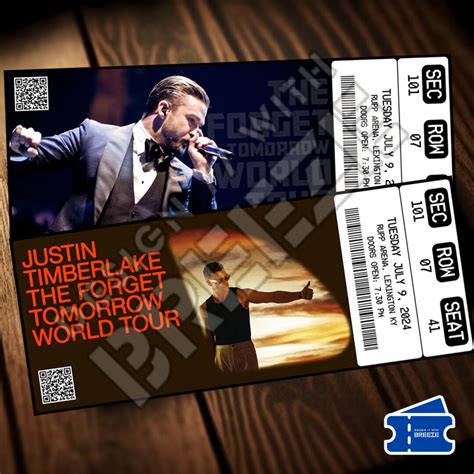 Printable Justin Timberlake Ticket the Forget Tomorrow World Tour Music ...