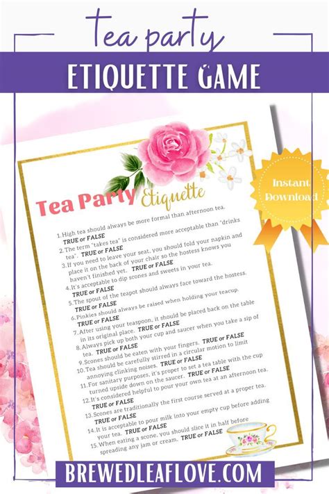 Tea Etiquette Game, Ladies Tea Party Game, Tea Party for Adults Game, Instant Download, Tea ...