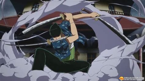 an anime scene with a woman holding two swords